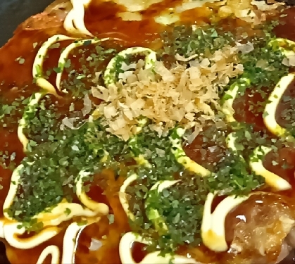 白菜とハムとねぎのお好み焼き