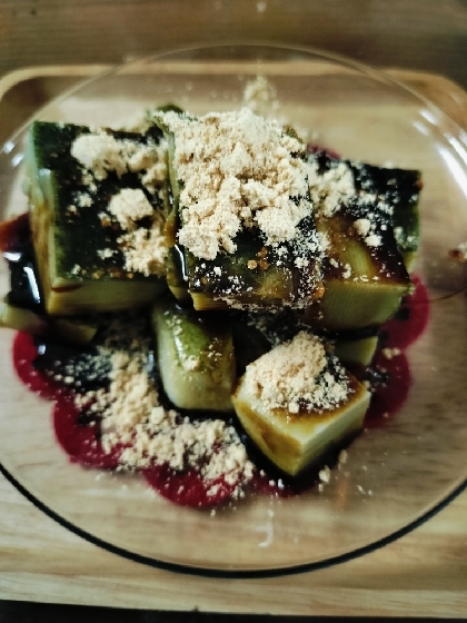レンジで簡単♪黒みつ抹茶豆乳プリン