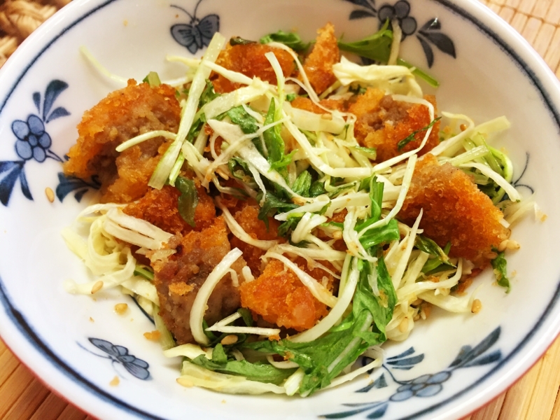 アレンジ!水菜とメンチカツのシャキシャキサラダ