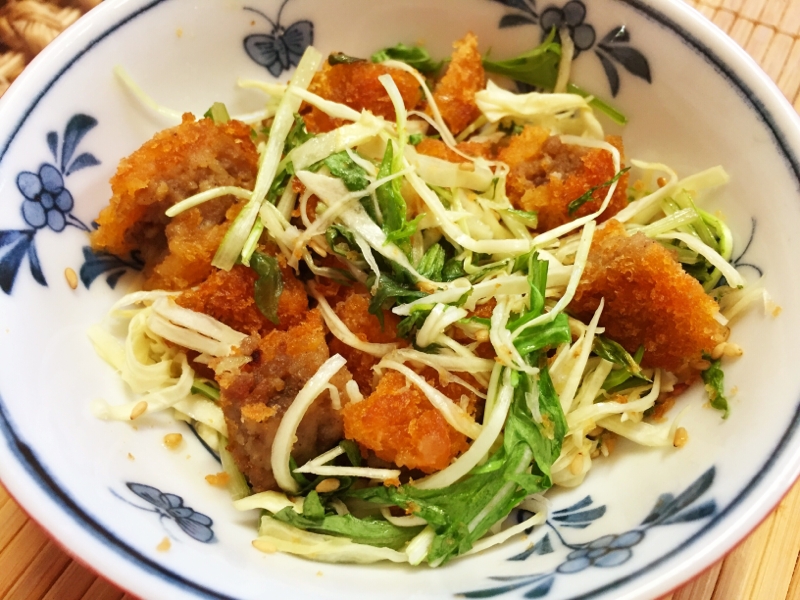 アレンジ！水菜とメンチカツのシャキシャキサラダ