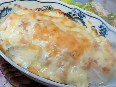 スライス蒸し大根とツナのグラタン