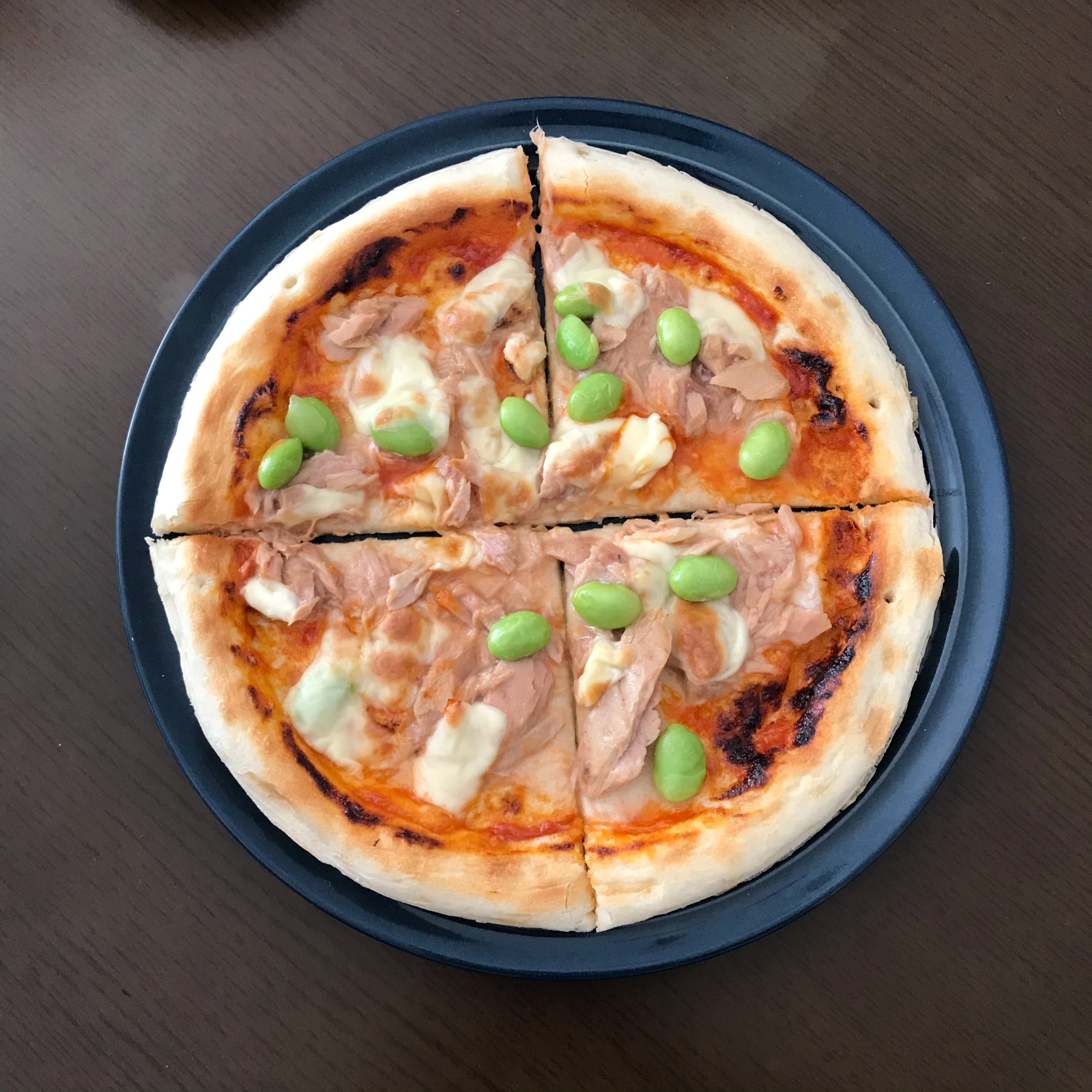 冷凍ピザ生地で簡単♪枝豆ツナチーズピザ