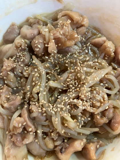 電子レンジで(^^)鶏もも肉ともやしの甘辛蒸し♪