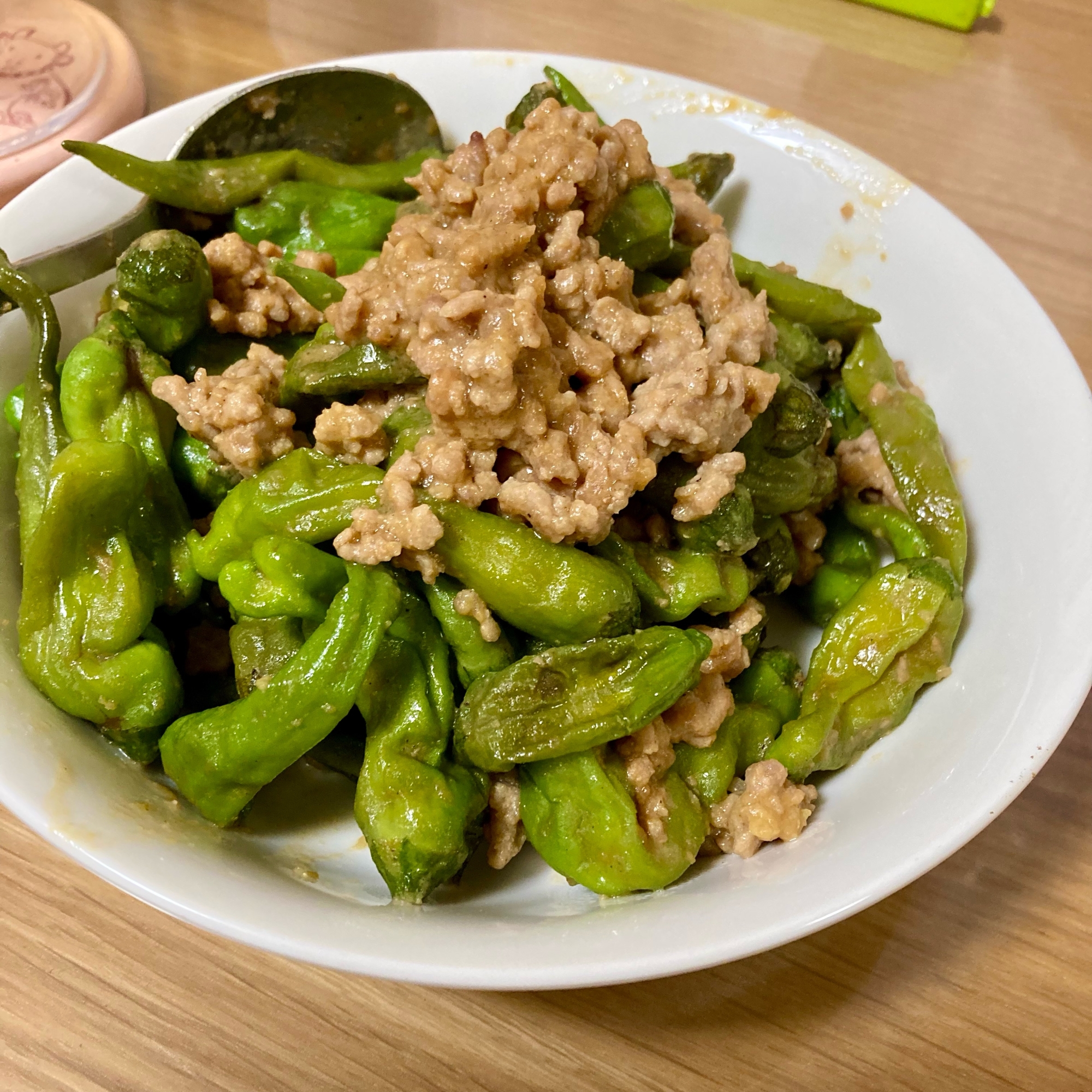 ひき肉とししとうの味噌炒め