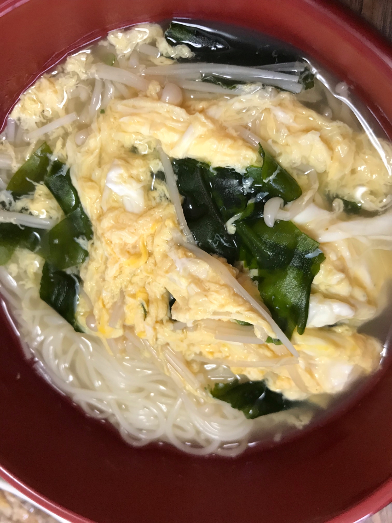 わかめとえのきの卵とじにゅうめん