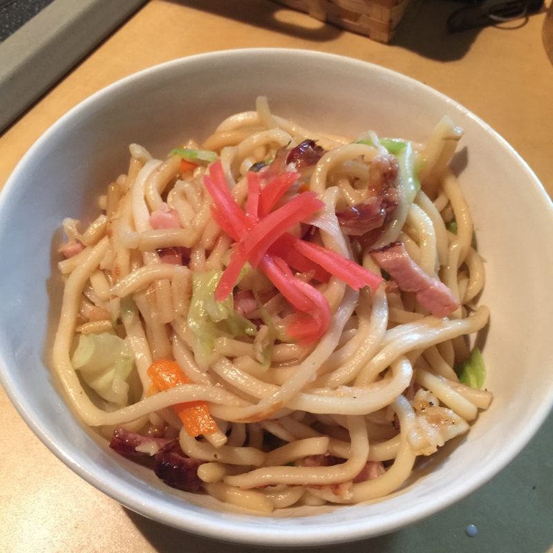 我が家の和風焼うどん マヨめんつゆ味