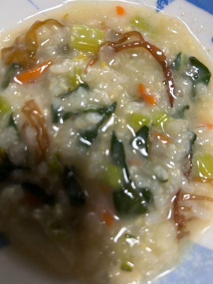 小松菜と玄米で、たまご雑炊