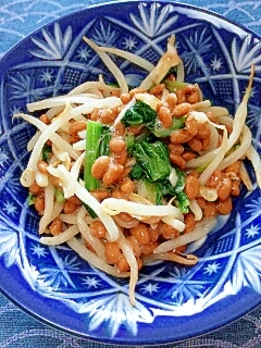 納豆の食べ方-もやし＆小松菜♪