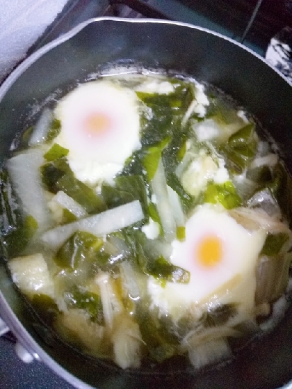 菊芋と落とし卵のお味噌汁(^^)