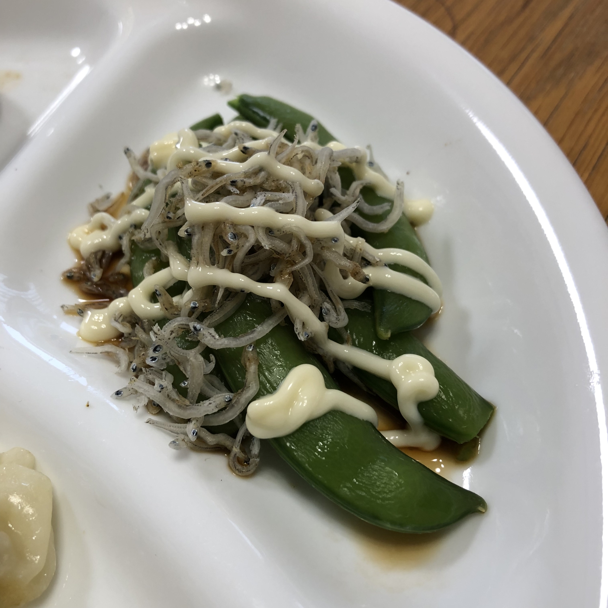 簡単！スナップえんどうとちりめんのまよぽんあえ