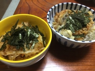 昨日の天ぷらで天丼のツユを作りました。美味しかったです。