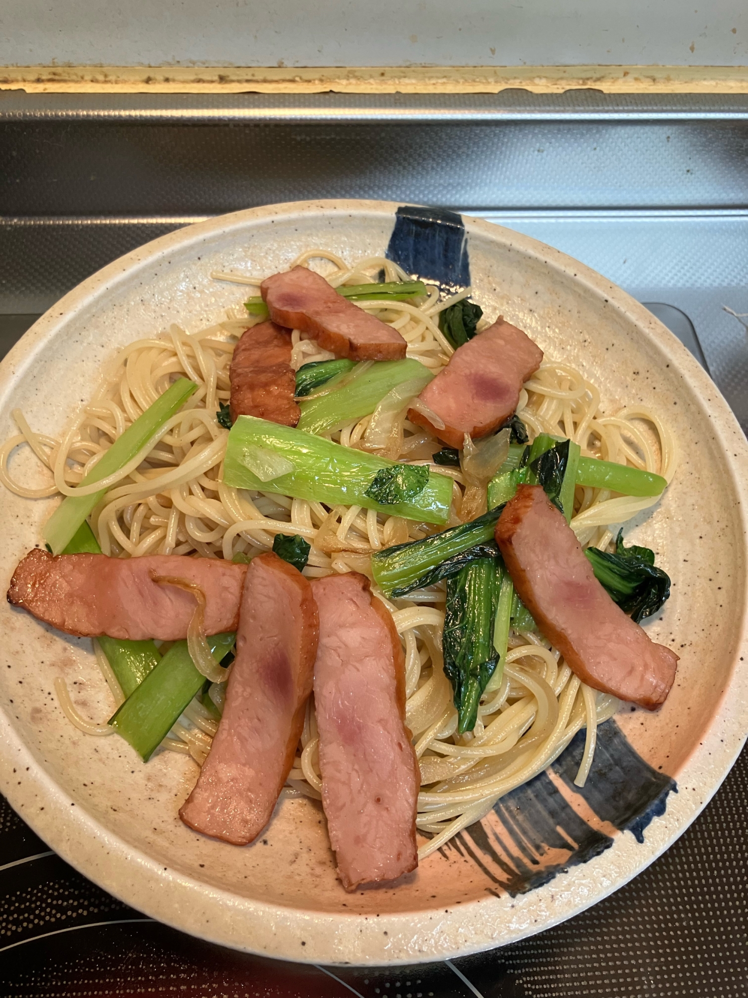 焼き豚と小松菜の和風パスタ^_^
