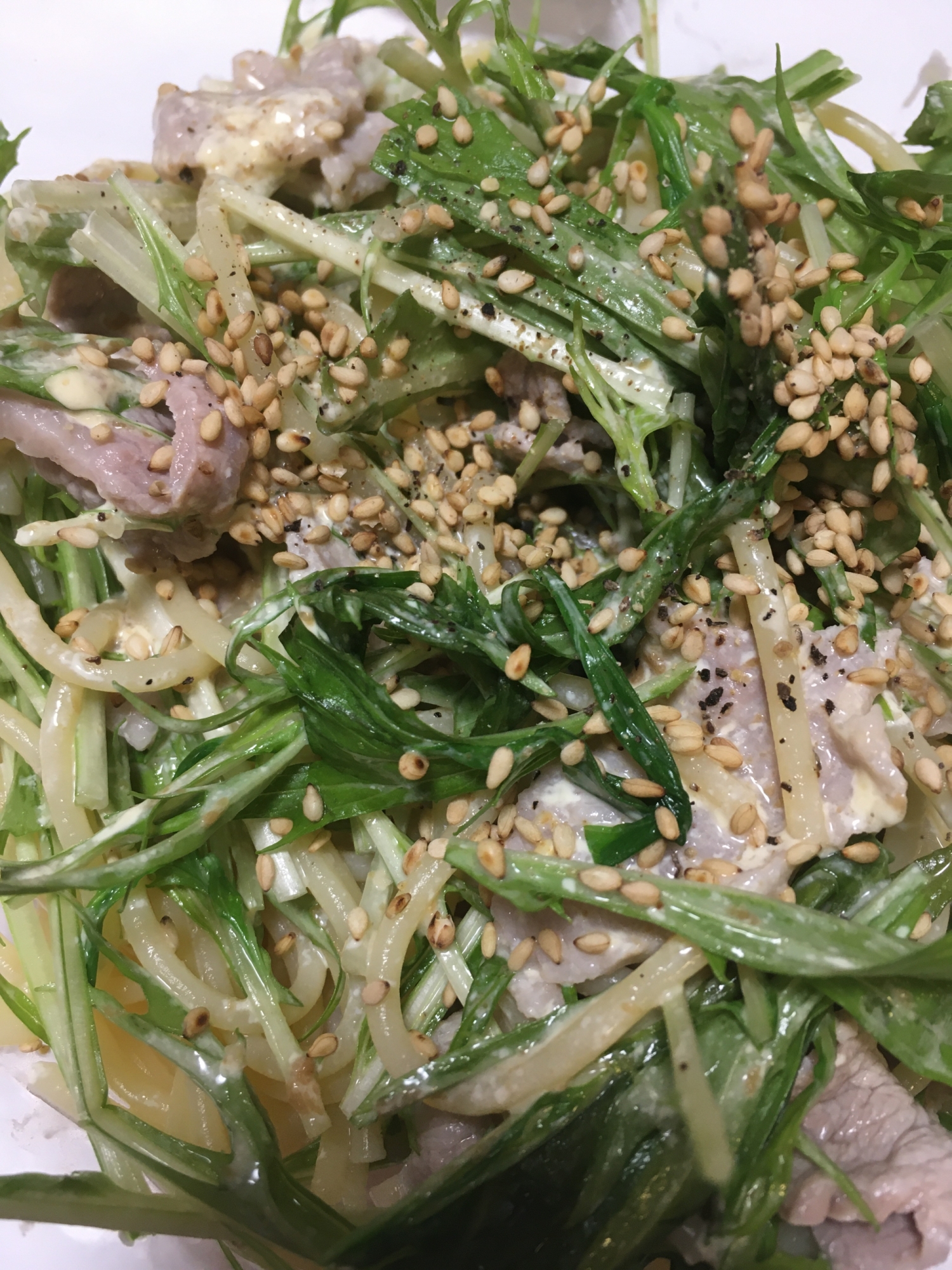 【男の宅飯】冷製パスタ　水菜のサラダスパゲティー