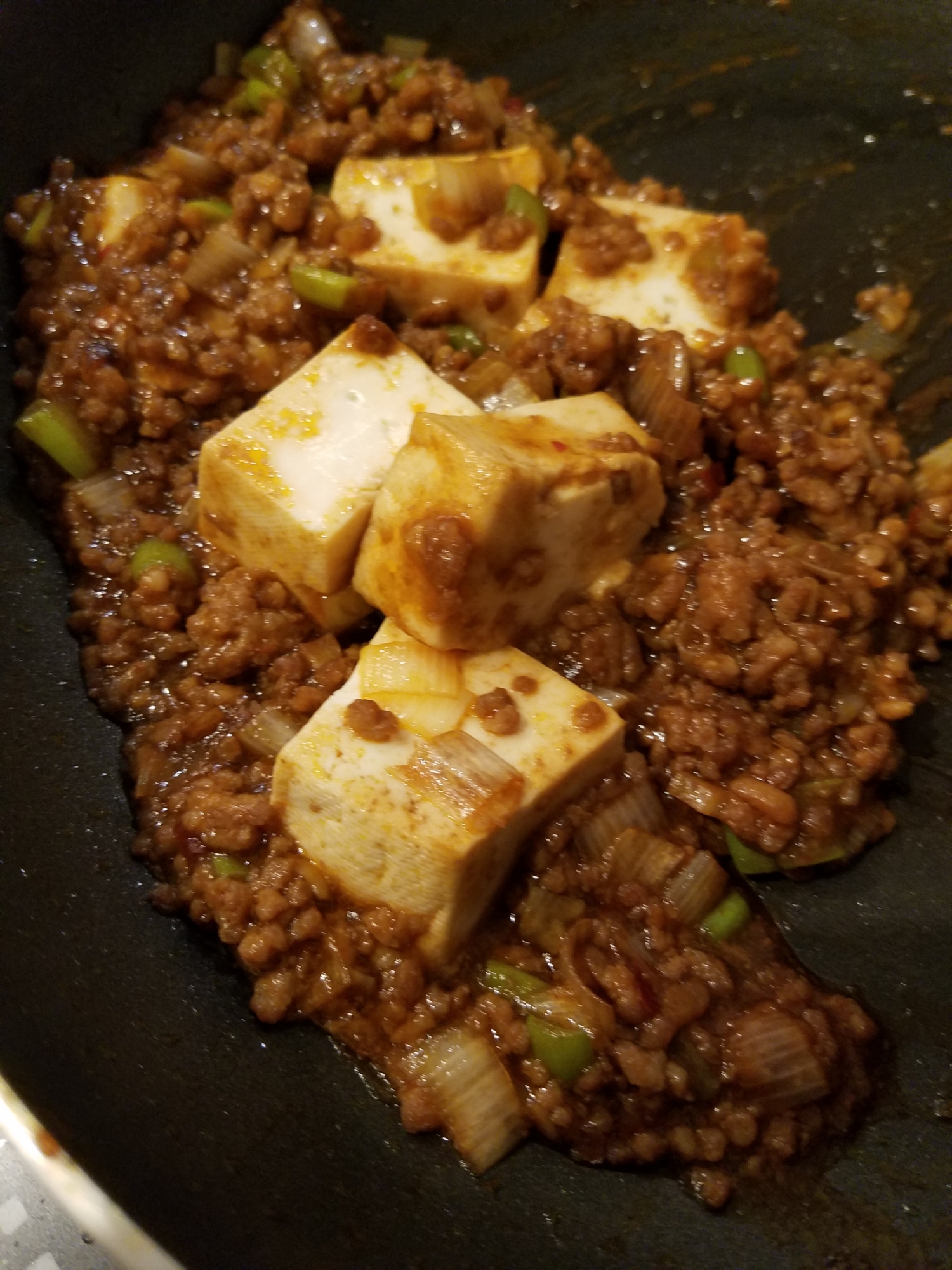 鍋の次の日は、余ったネギと豆腐で麻婆豆腐！！