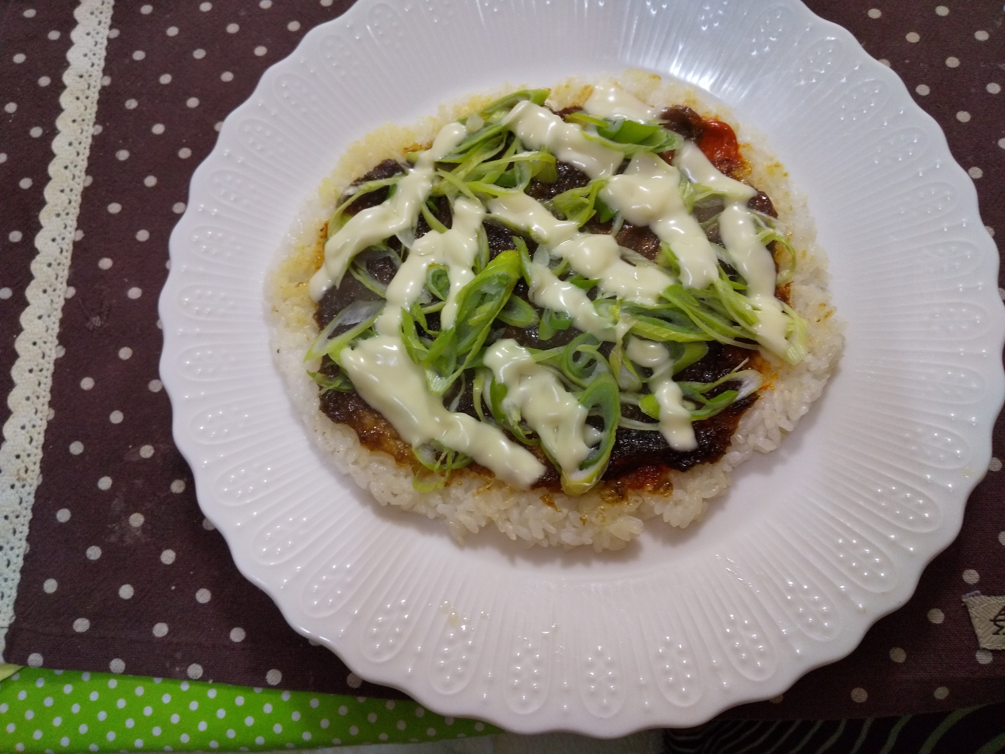 佃煮海苔と葱のライスピザ