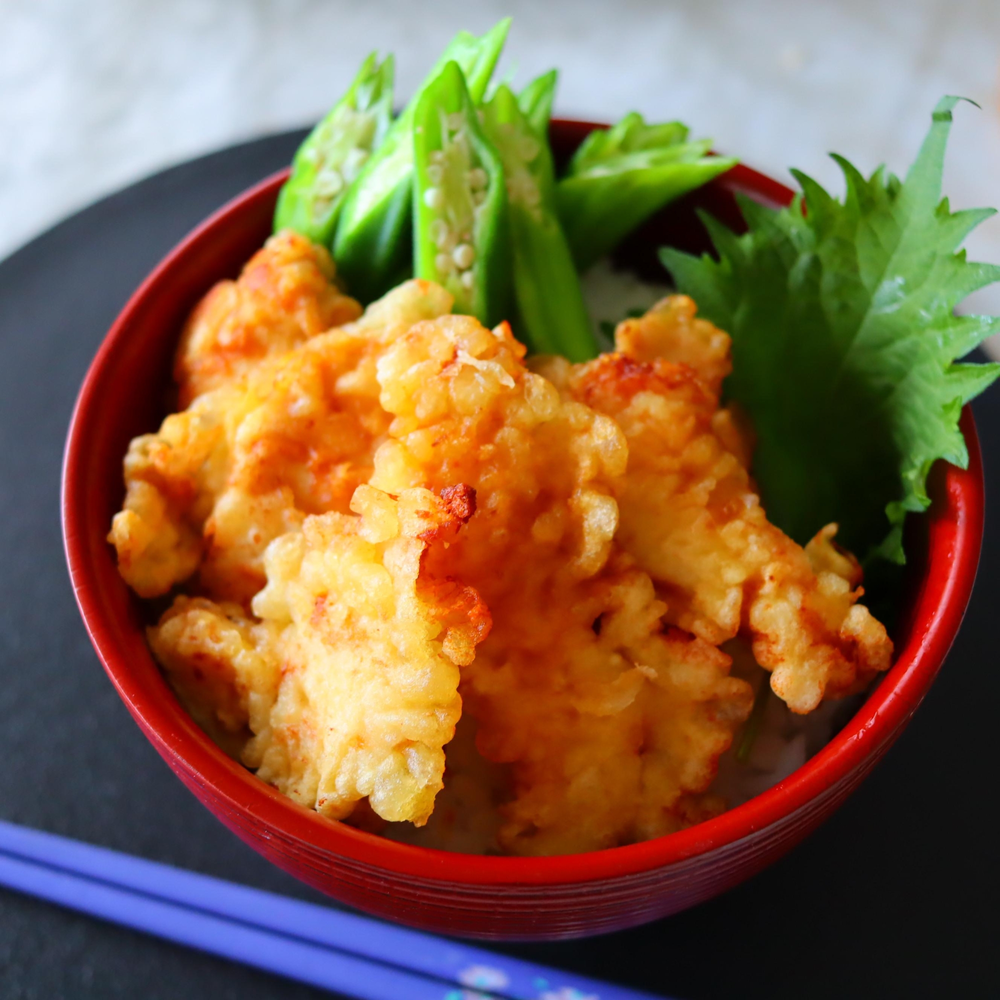 鶏胸肉で鶏天おくら丼