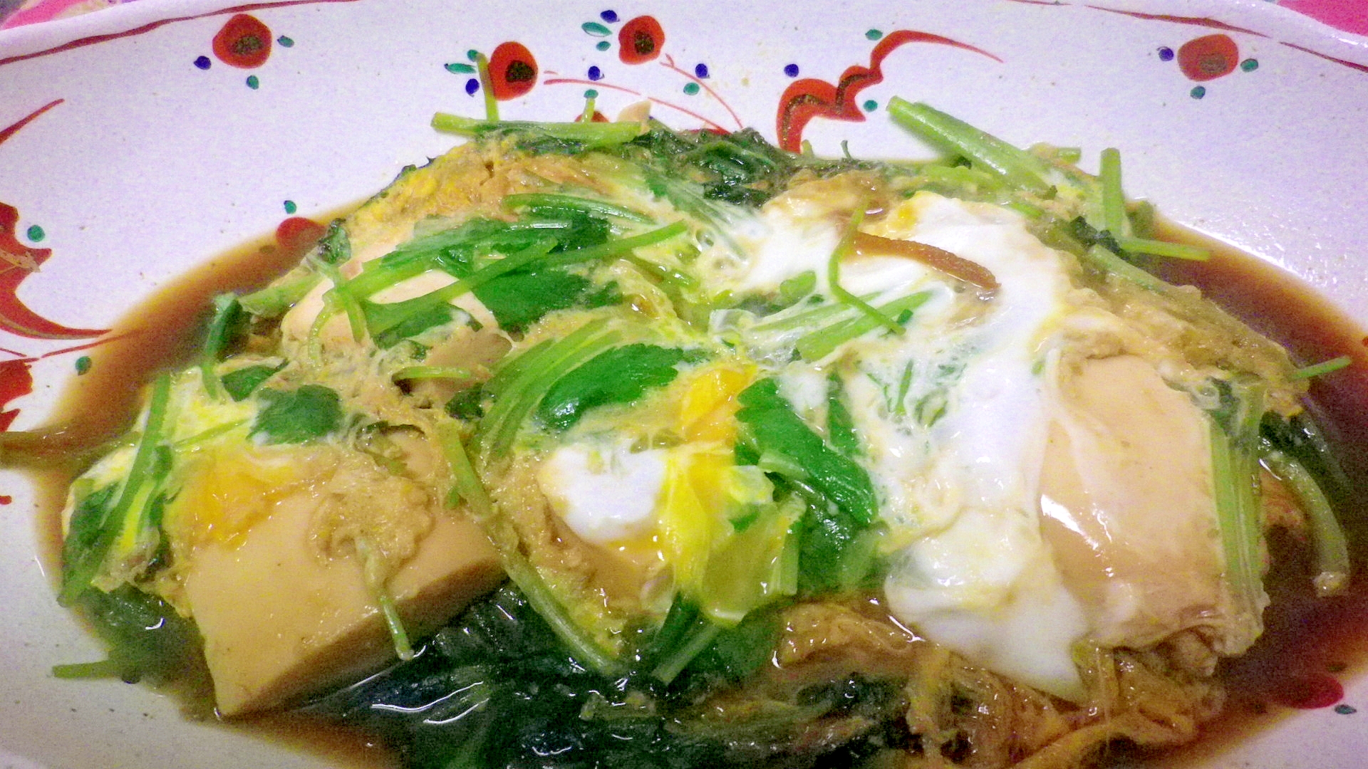 リメイク　チャーシューのタレで三つ葉と豆腐の卵とじ