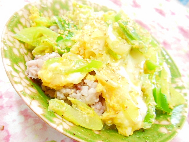 雑穀黒米ご飯de❤長葱だけの卵丼❤