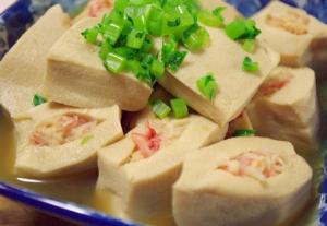 高野豆腐の海老かま詰めふくめ煮