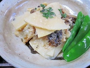 創作レシピ☆　「焼さばと筍の塩麹味噌和え」