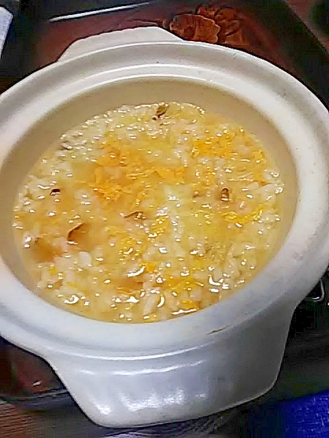 チキンスープで生姜入り卵雑炊