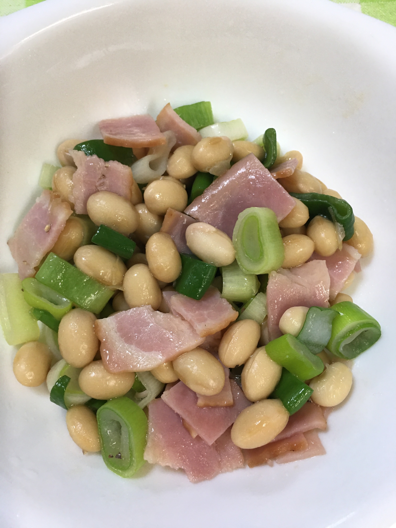 5分レシピ ⭐大豆とネギのホットサラダ
