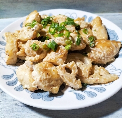 やみつき食感♡鶏むね肉とれんこんの粒マスタード和え