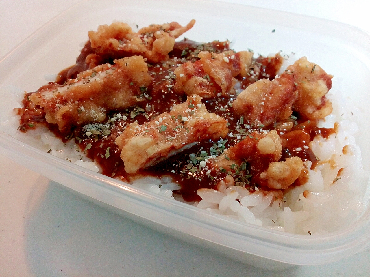 お弁当　鶏の天ぷらハヤシライス