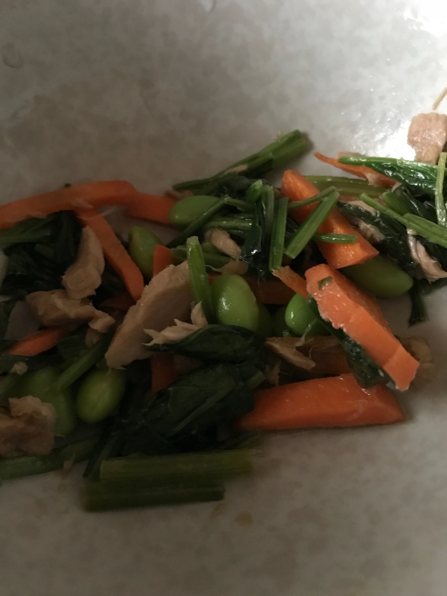 小松菜と枝豆で♫ツナ炒め