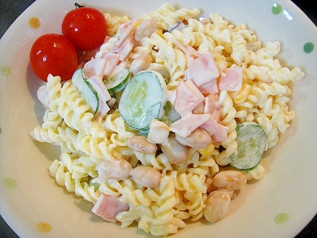 わさび風味☆お豆入りマカロニサラダ レシピ・作り方 by mint✩（返