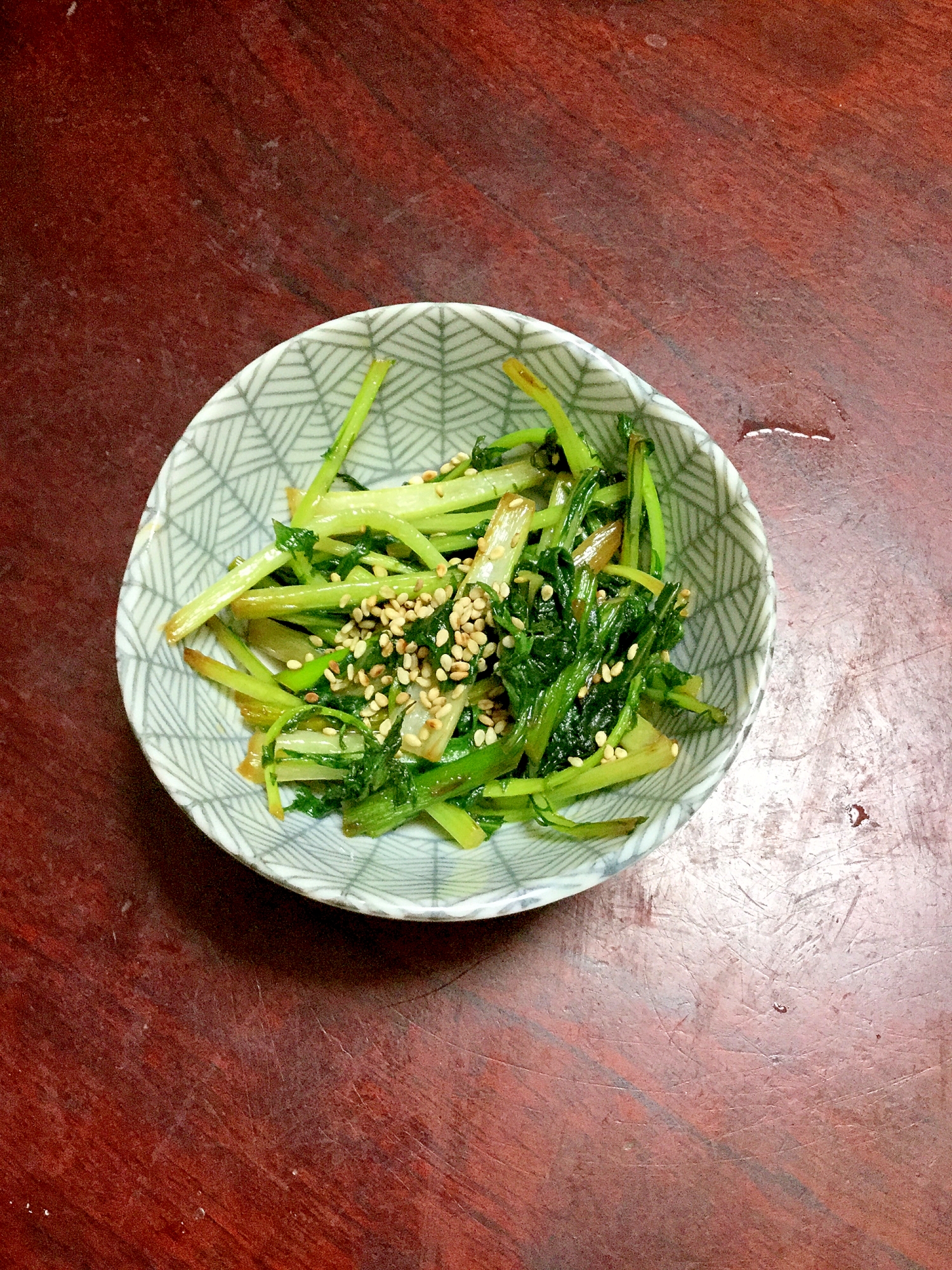 水菜とニンニクの芽の炒め物＠焼き肉のたれ。