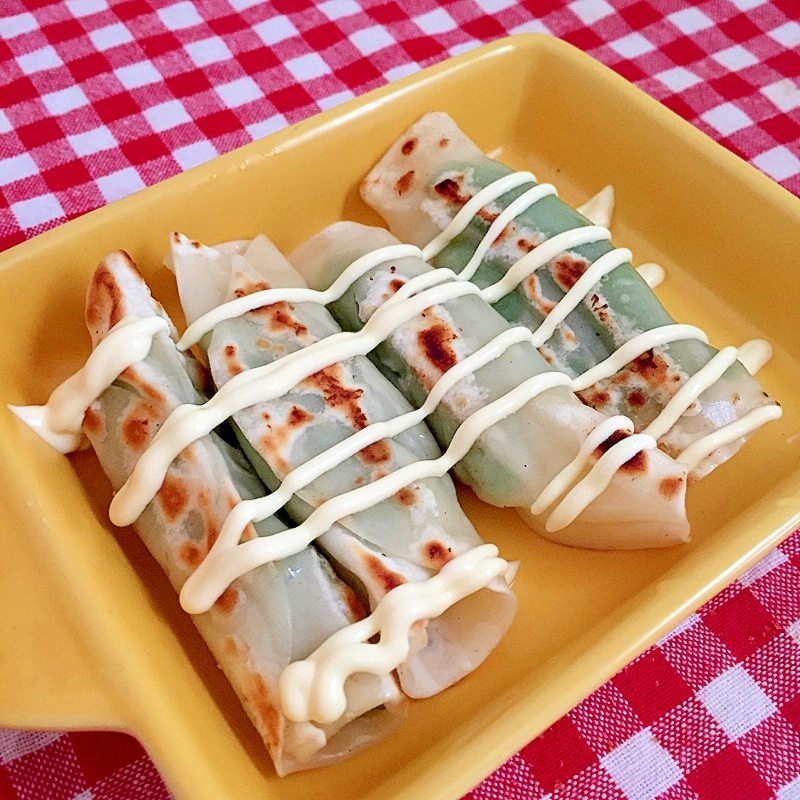 スナップえんどうの餃子の皮巻き☆