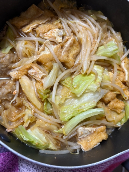 味噌キムチもやし豚肉炒め