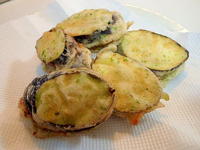 美的天ぷら衣で 茄子の金山寺味噌はさみ揚げ