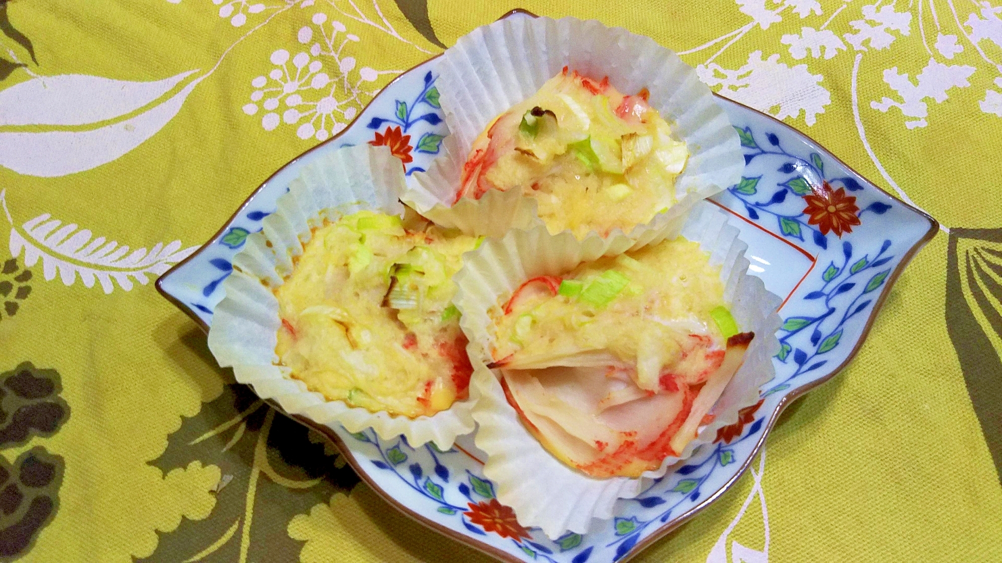 カニカマ・長芋・葱・卵、ｶｯﾌﾟ焼き
