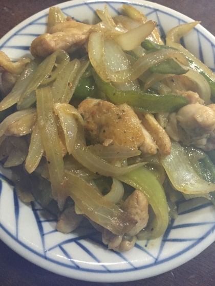 鶏肉とピーマンのカレー炒め