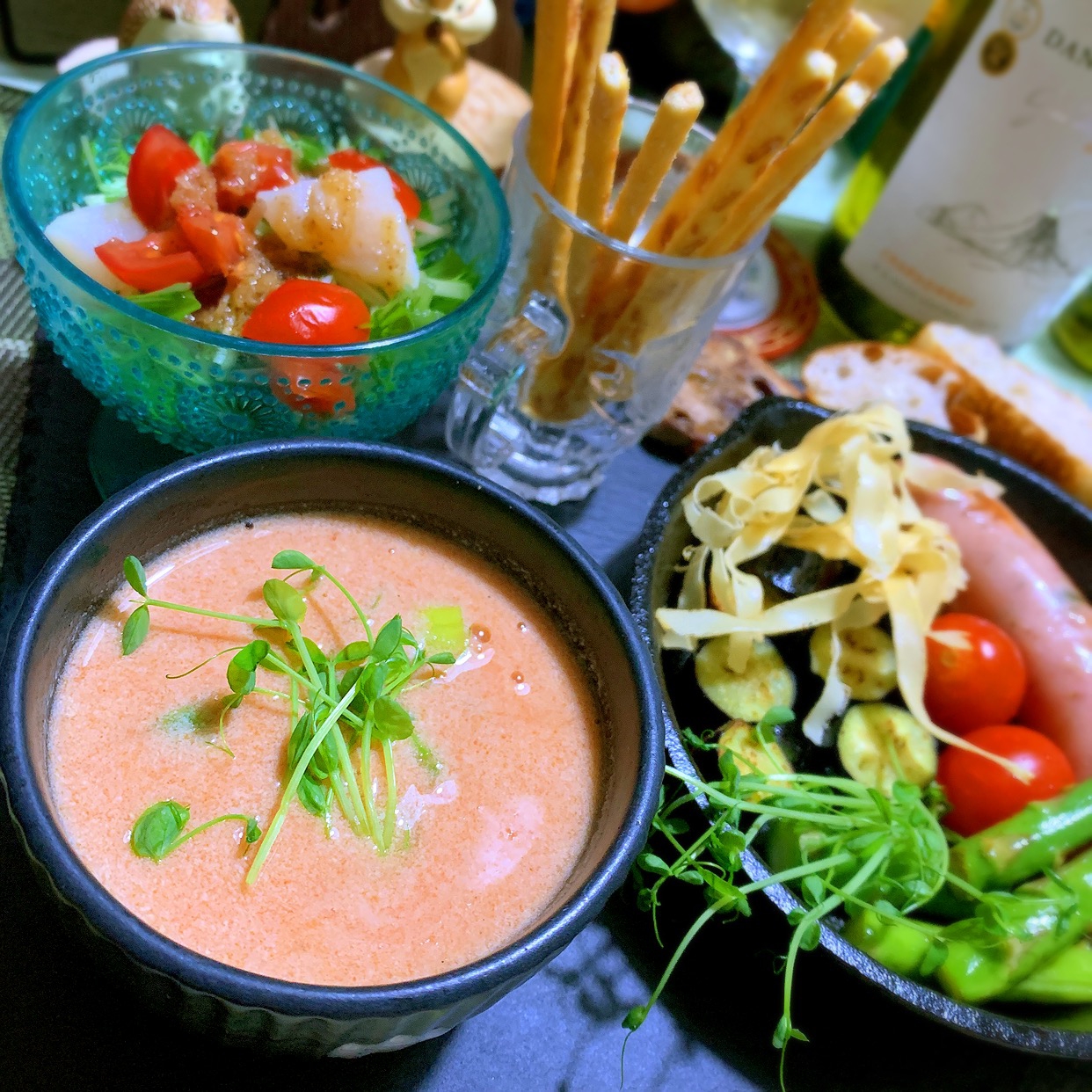 帆立とアスパラの豆乳トマトスープ