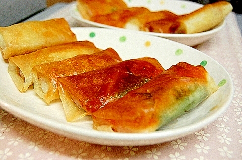 お餅&チーズ&青じそ&ハムの春巻き。