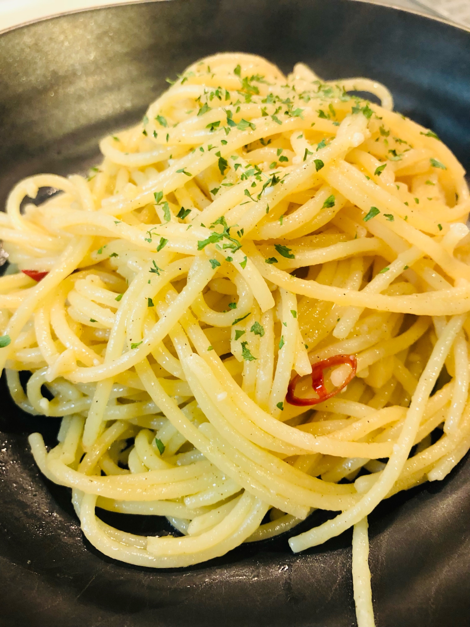 桃屋のきざみにんにくで!お店のペペロンチーノ