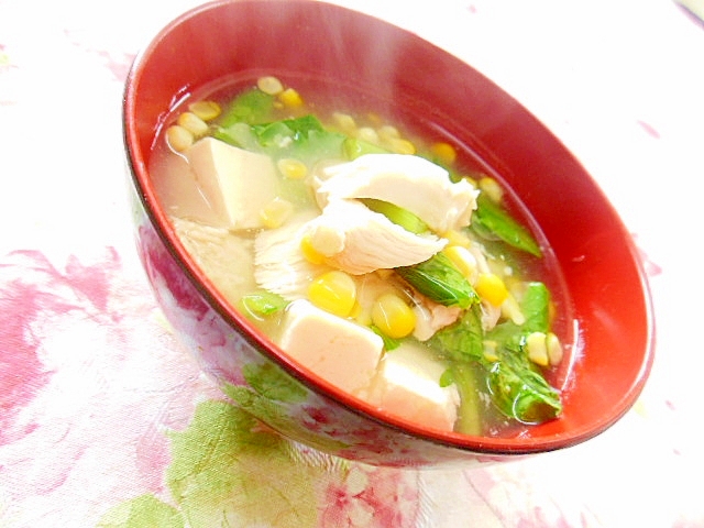 あごだしｄｅ❤小松菜と鶏ささみと豆腐のスープ❤