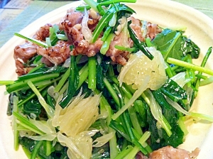 文旦と壬生菜の豚肉入りでもさっぱりおかずサラダ