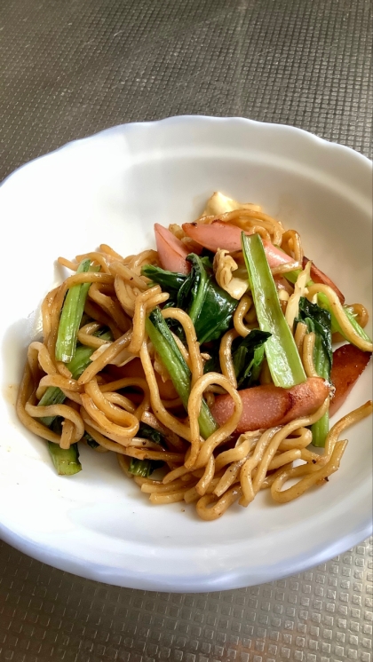 白菜と小松菜の焼きそば