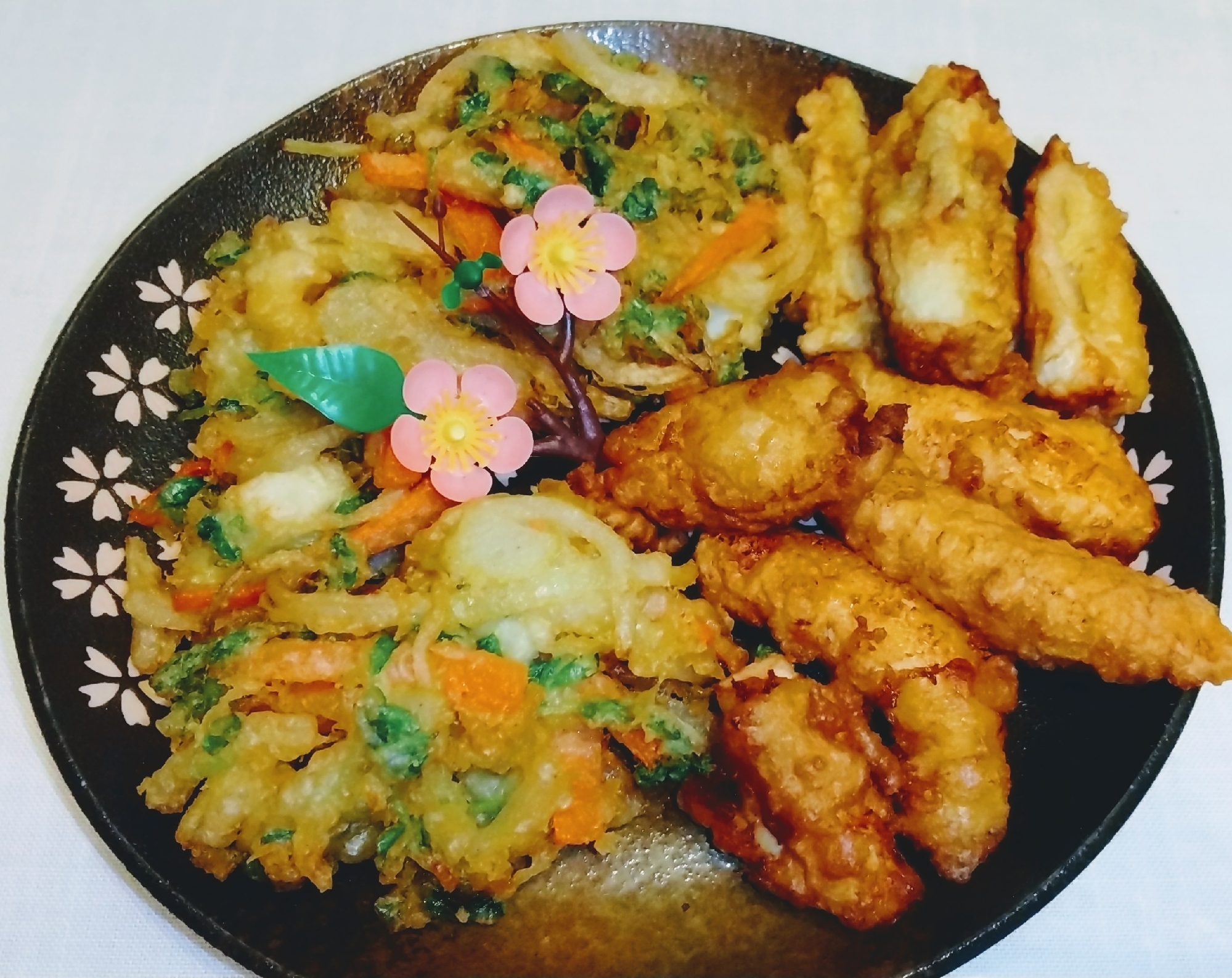 天ぷら(豆苗、イカ、鶏、ちくわ)盛り合わせ♡