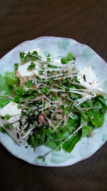 サニーレタスと豆腐、海苔のサラダ