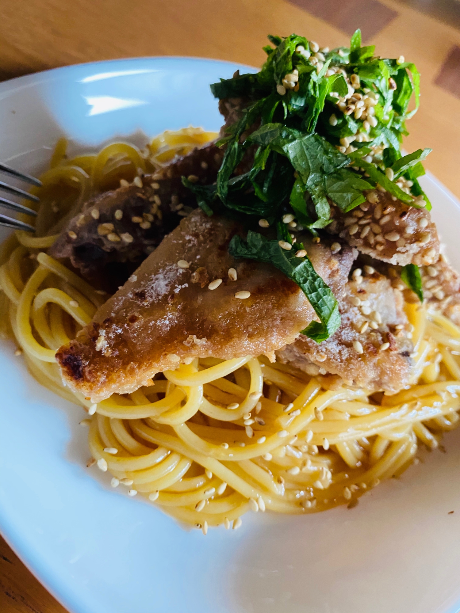 ごま香る♪マグロの竜田焼きパスタ