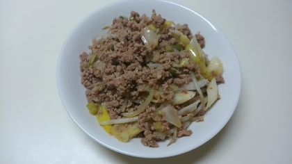 長ネギもプラス&ひき肉多め⁉で作ってみましたぁ～(*^^*)♪簡単で、とっても美味しかったぁ～(*^^*)♪ご馳走様でしたぁ～(*^▽^)/★*☆♪