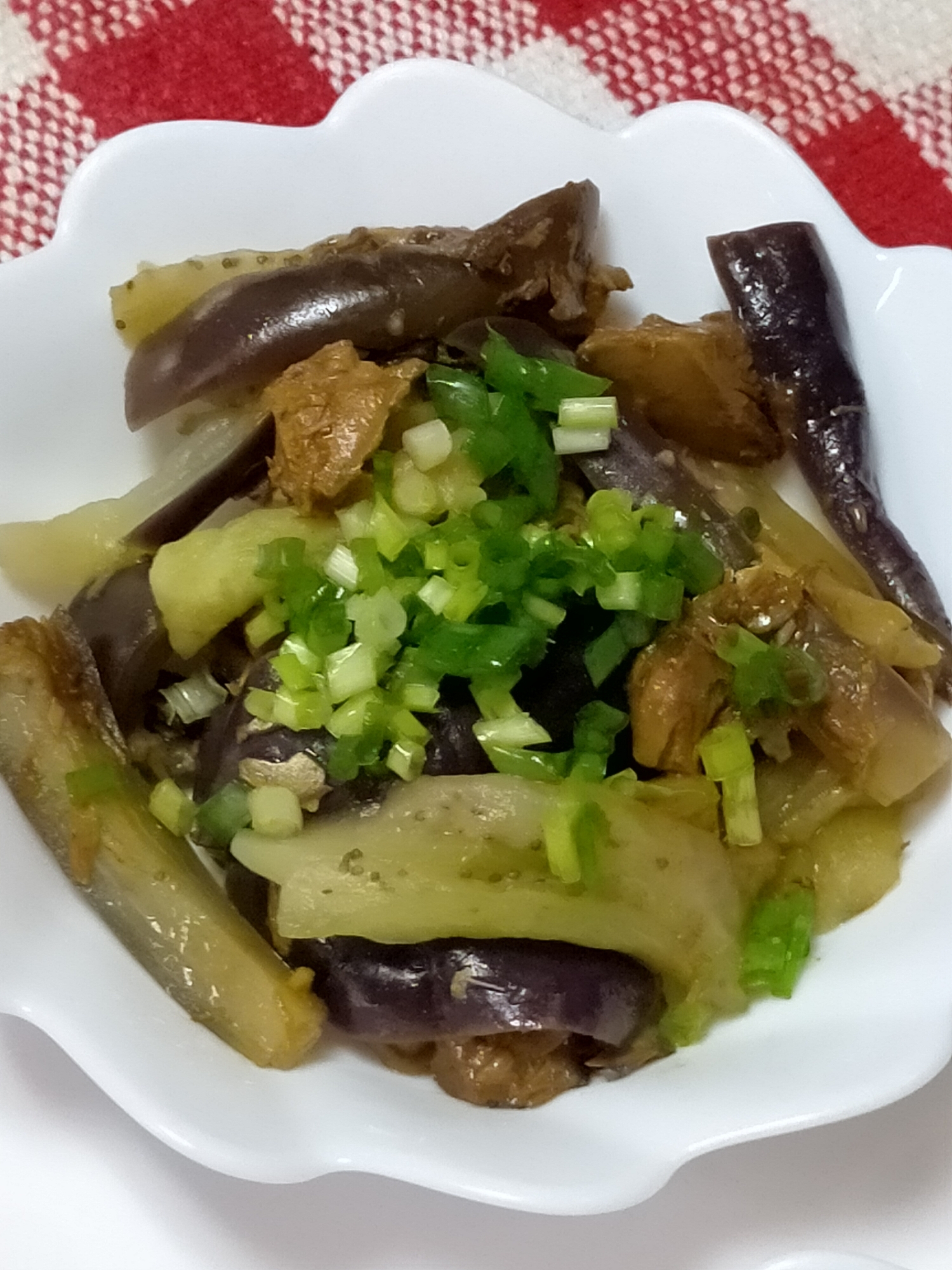 レンチン♪ナスと缶詰*鯖と刻みネギのお和え~♪