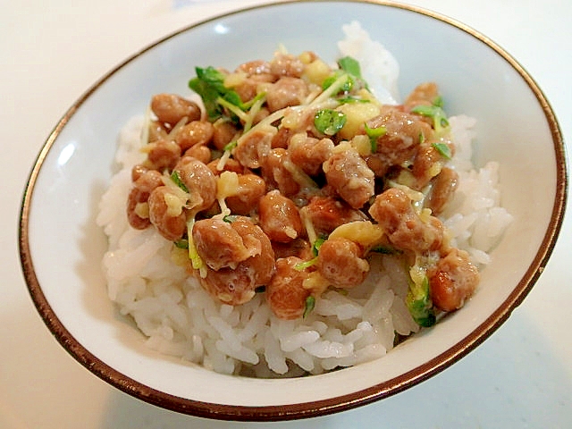 かいわれ大根・さつま芋入り納豆ご飯