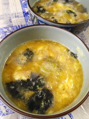 大和芋卵海苔の味噌汁