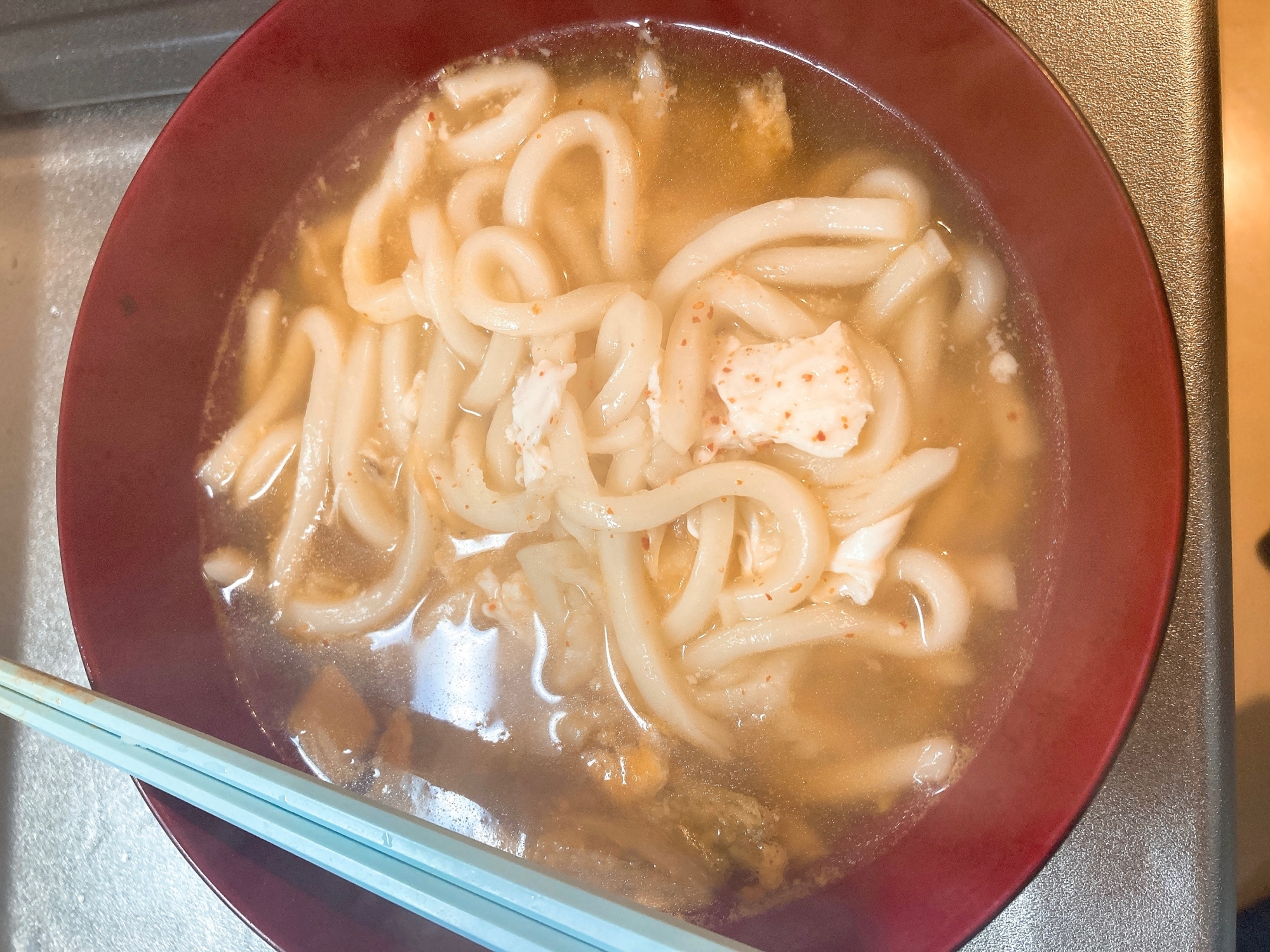 キムチとチーズと卵のうどん